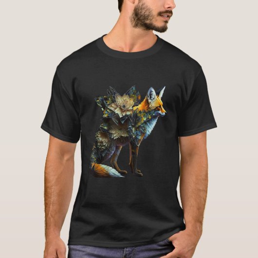 Fox Fantasy Flowers Art Abstract Animal Fox T-shirt (Voorkant)