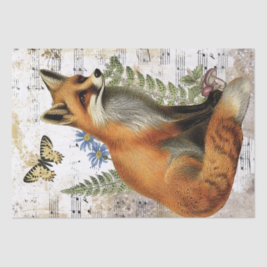 Fox Fern Butterfly Music Gold Decoupage Idee Tissuepapier (Voorkant)