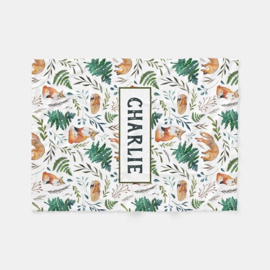 Fox, Ferns en Leaves Personalized Blanket Fleece Deken (Voorkant (Horizontaal))