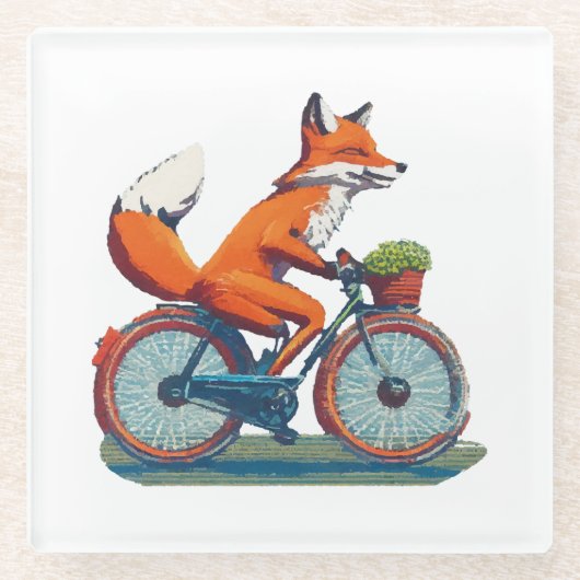 Fox-fiets Glazen Onderzetter (Voorkant)