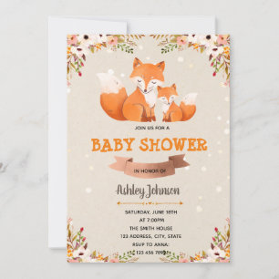 Fox floral baby shower-uitnodiging kaart