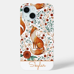 Fox Floral Botanische Patroon Script Naam iPhone 15 Case