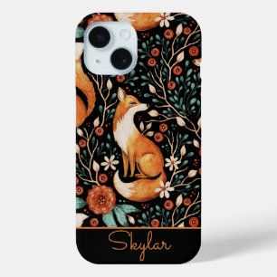Fox Floral Botanische Patroon Script Naam iPhone 15 Case