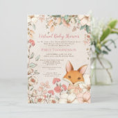  Fox Floral Cream Wit Virtual Baby shower Kaart (Staand voorkant)