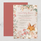  Fox Floral Cream Wit Virtual Baby shower Kaart (Voorkant / Achterkant)