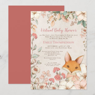  Fox Floral Cream Wit Virtual Baby shower Kaart