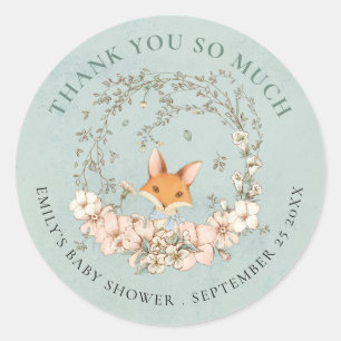 Fox Floral Dank u Groen Baby shower Ronde Sticker