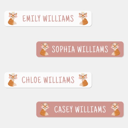 Fox Flower Crown Roze Kinder naam Waterdicht Labels (Groep)
