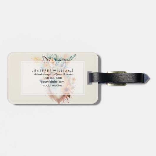 Fox Flower Crown Watercolor Bagagelabel (Achterkant horizontaal)