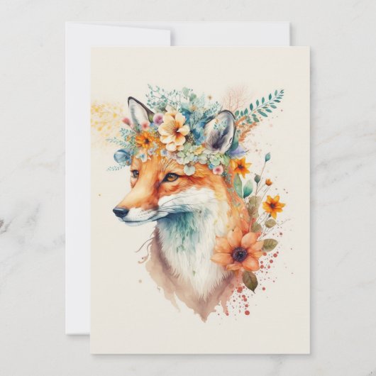 Fox Flower Crown Watercolor                        Kaart (Achterkant)