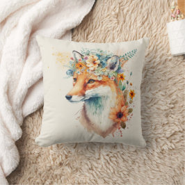 Fox Flower Crown Watercolor                      Kussen