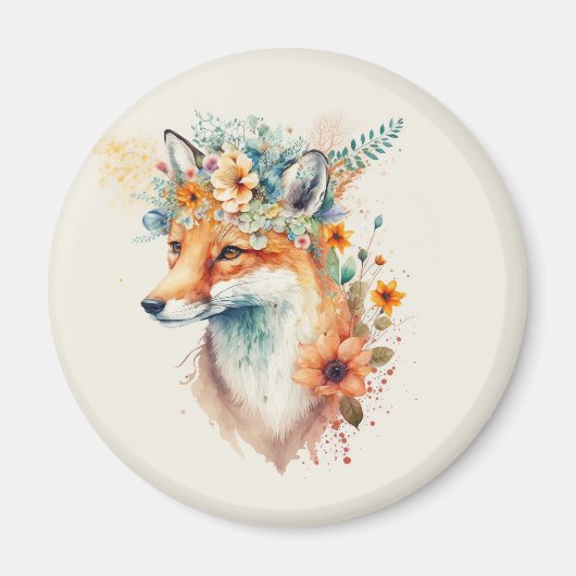 Fox Flower Crown Watercolor                        Magneet (Voorkant)