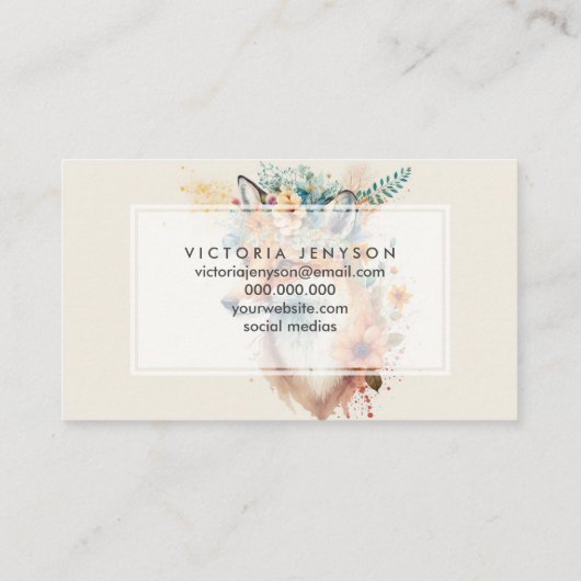 Fox Flower Crown Watercolor                        Visitekaartje (Achterkant)