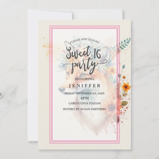 Fox Flower Crown Waterverf Kaart (Voorkant)