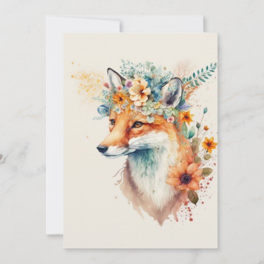 Fox Flower Crown Waterverf Kaart (Achterkant)