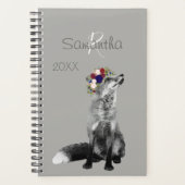Fox Flower Crown Zwart Wit Dier Monogram Planner (Voorkant)
