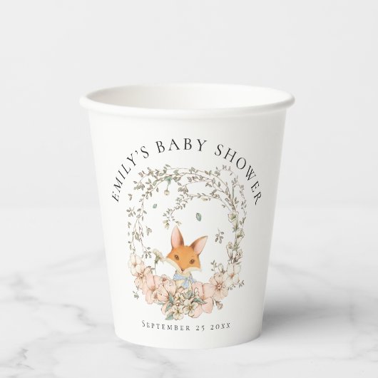  Fox Foliage Naam Datum Baby shower Papieren Bekers (Voorkant)