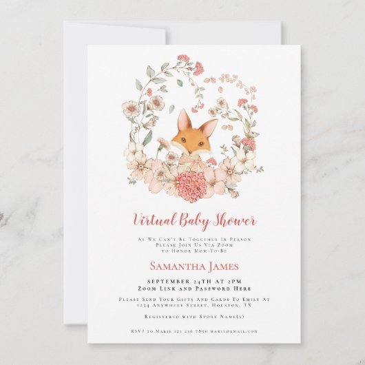 Fox  Foliage Peach Virtual Baby shower Kaart (Voorkant)