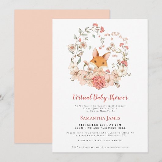 Fox  Foliage Peach Virtual Baby shower Kaart (Voorkant / Achterkant)