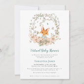 Fox  Foliage Turquoise Virtual Baby shower Kaart (Voorkant)