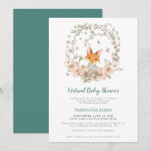 Fox  Foliage Turquoise Virtual Baby shower Kaart (Voorkant / Achterkant)