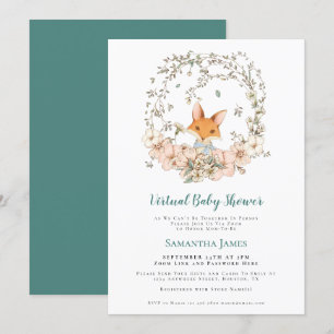 Fox  Foliage Turquoise Virtual Baby shower Kaart