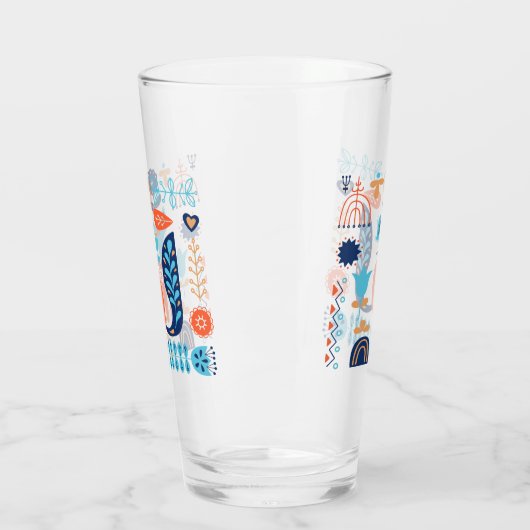Fox Folk Art Bloemen Patroon | NATUUR Glas (Links)