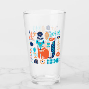 Fox Folk Art Bloemen Patroon   NATUUR Glas