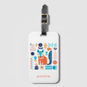 Fox Folk Art Floral Pattern - Gepersonaliseerd | N Bagagelabel (Voorkant (verticaal))