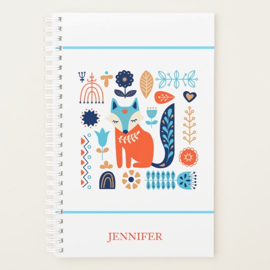 Fox Folk Art Floral Pattern - Gepersonaliseerd | N Planner (Voorkant)