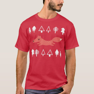 Fox Forest Animal Tree Pine Pattern Doodle Nordic T-shirt