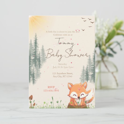 Fox Forest Baby shower Kaart (Staand voorkant)