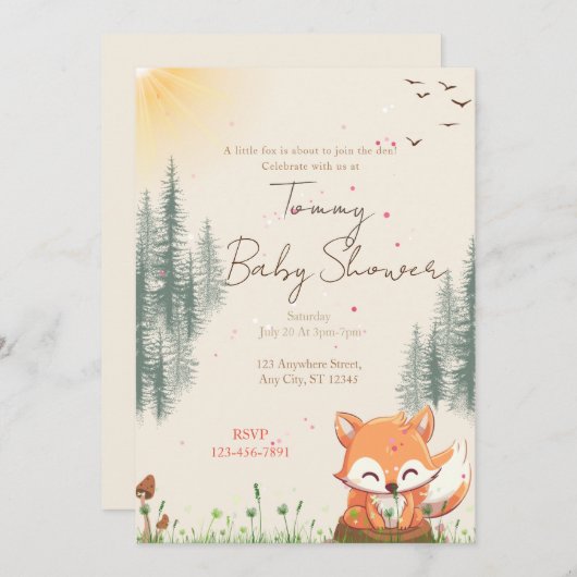 Fox Forest Baby shower Kaart (Voorkant / Achterkant)