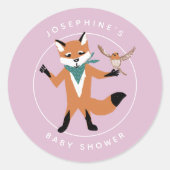 Fox Forest Friends Lavender Baby shower Ronde Sticker (Voorkant)