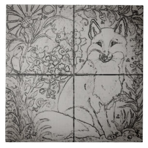 Fox Forest Tile Mural / Bird Grapes / Grey Tegeltje
