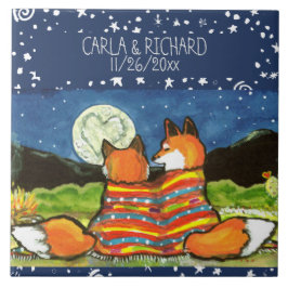Fox Foxes Love Romantic Wedding Jubileum Custom Tegeltje