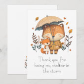 Fox Friends Sharing an Umbrella in the Rainy Day Bedankkaart (Voorkant / Achterkant)