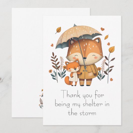 Fox Friends Sharing an Umbrella in the Rainy Day Bedankkaart (Voorkant / Achterkant)
