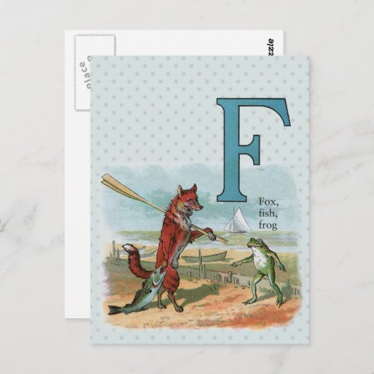 Fox Frog Vist Antiek illustratie Briefkaart (Voorkant / Achterkant)