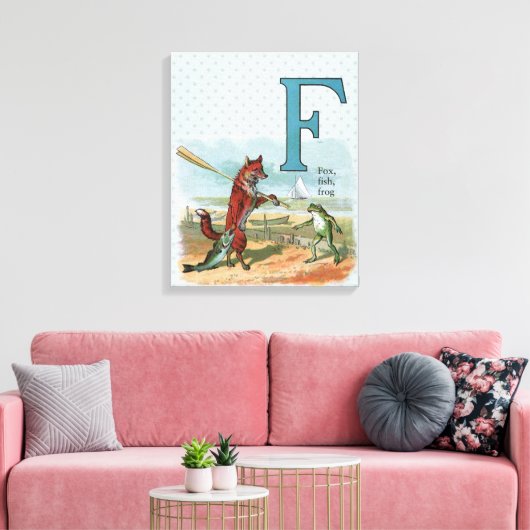 Fox Frog Vist Antiek illustratie Canvas Afdruk (Insitu (Woonkamer))