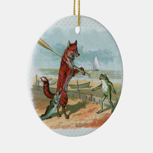 Fox Frog Vist Antiek illustratie Keramisch Ornament (Rechts)