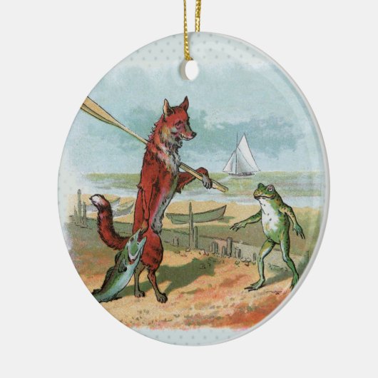 Fox Frog Vist Antiek illustratie Keramisch Ornament (Links)