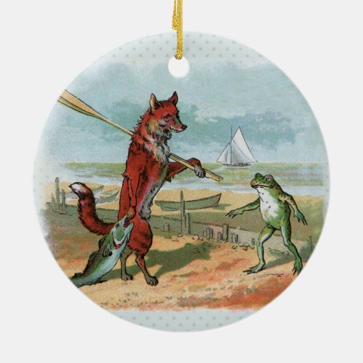 Fox Frog Vist Antiek illustratie Keramisch Ornament (Achterkant)