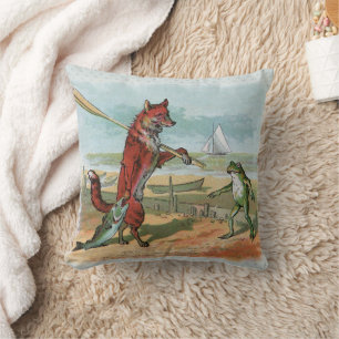 Fox Frog Vist Antiek illustratie Kussen