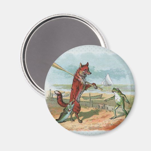 Fox Frog Vist Antiek illustratie Magneet (Voorkant / Achterkant)