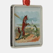Fox Frog Vist Antiek illustratie Metalen Ornament (Rechts)