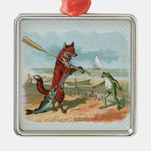 Fox Frog Vist Antiek illustratie Metalen Ornament