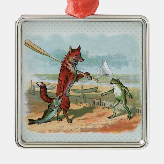 Fox Frog Vist Antiek illustratie Metalen Ornament (Voorkant)
