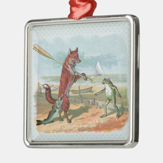 Fox Frog Vist Antiek illustratie Metalen Ornament (Links)