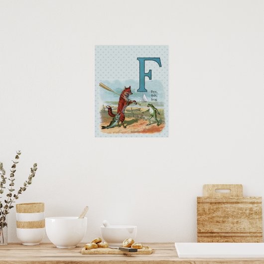 Fox Frog Vist Antiek illustratie Poster (Keuken)